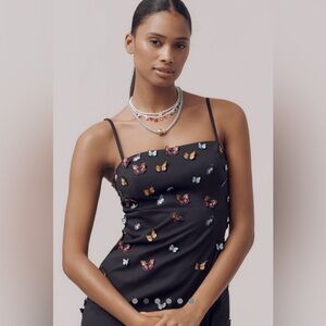 Anthropologie MAEVE 3-D Brynne Butterfly Embellished Black Midi Dress